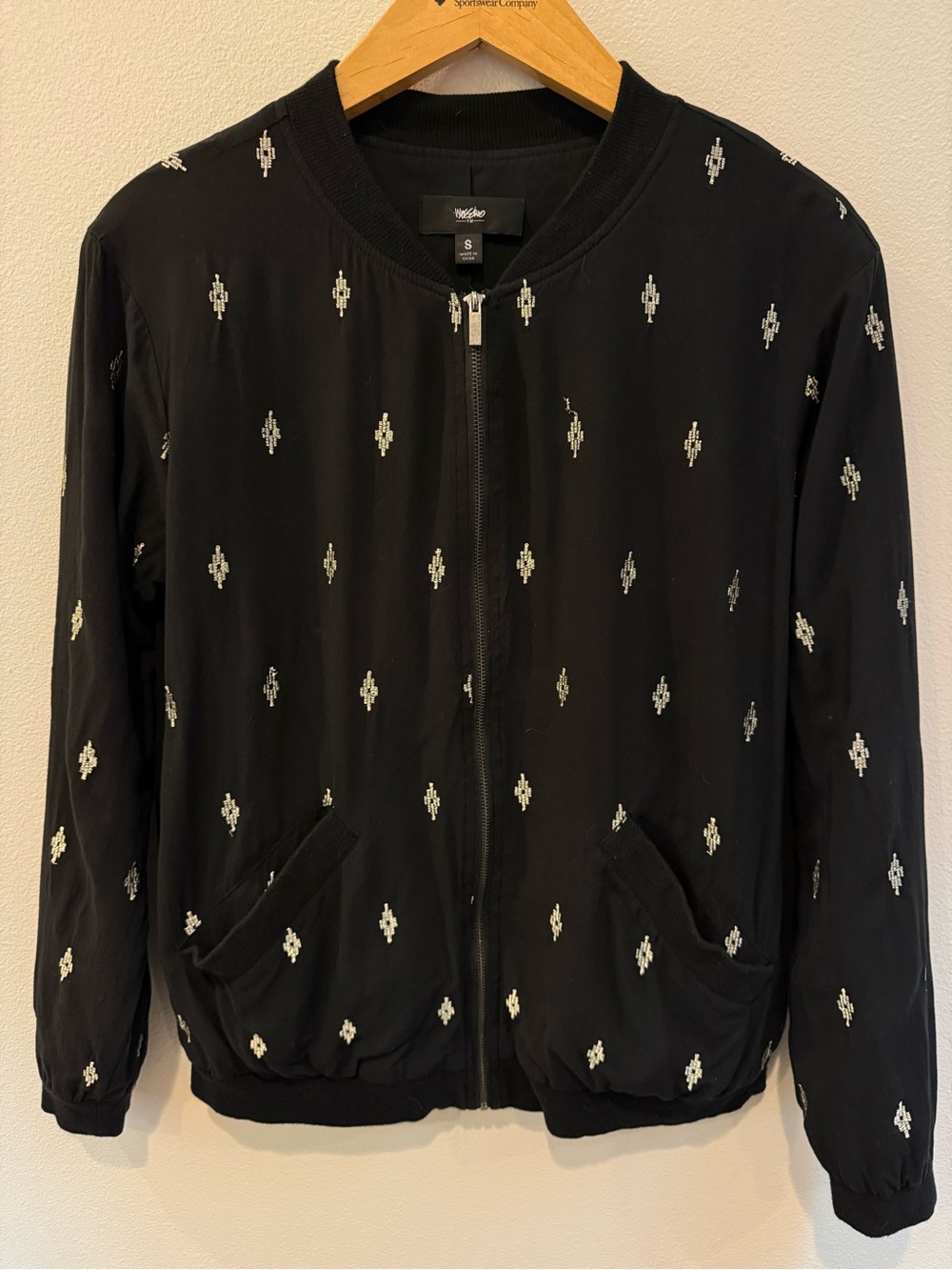 Mossimo Supply Co. Black Bomber Jacket with White Motifs
